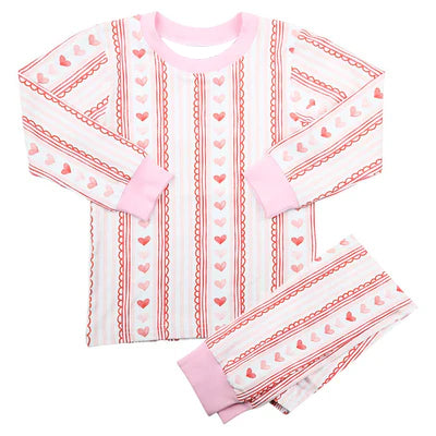 ( Moq 5 ) Preorder Baby Girls Long Sleeves Hearts Stripes Shirt Pants Valentine Pajamas Set