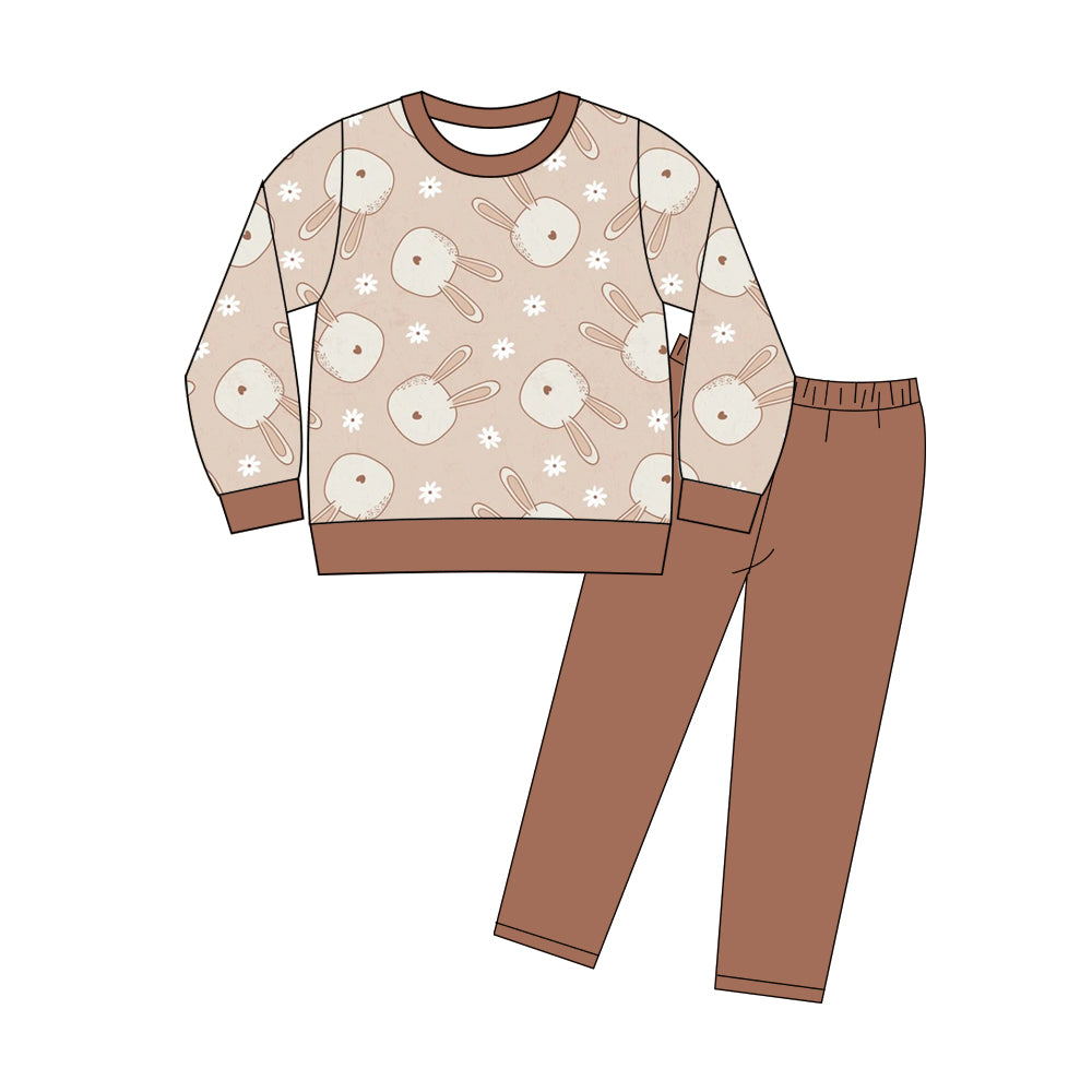 ( Moq 5 ) Preorder Baby Girls Toddler Rabbits Flower Shirt Pants Easter Clothes Set