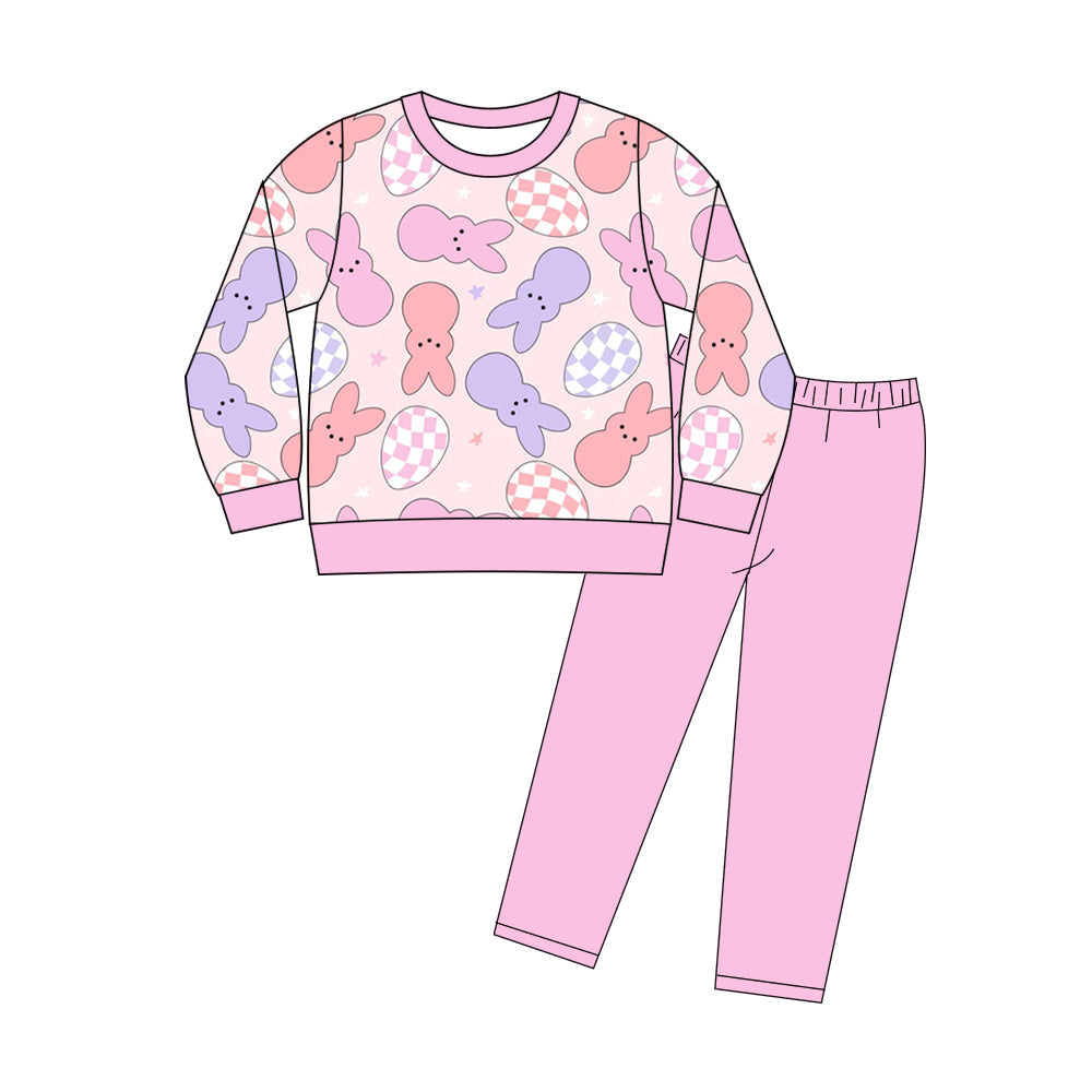 ( Moq 5 ) Preorder Baby Girl Toddler Rabbits Eggs Shirt Pink Pants Easter Clothes Set
