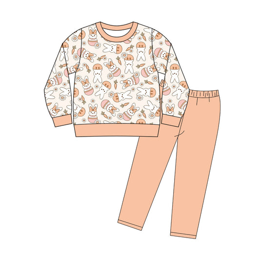 ( Moq 5 ) Preorder Baby Kids Toddler Rabbits Carrots Flower Shirt Pants Easter Clothes Set