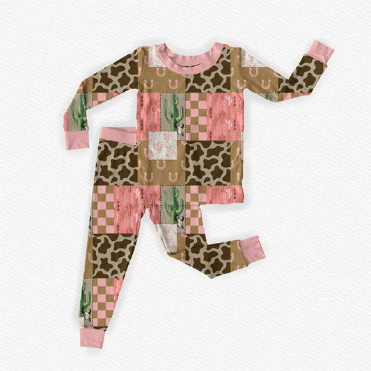 ( Moq 5 ) Preorder Baby Girls Long Sleeves Cactus Shirt Pants Western Clothes Pajamas Set