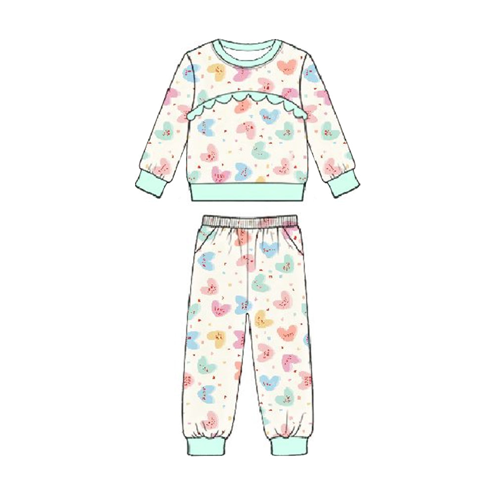 ( Moq 5 ) Preorder Baby Girls Long Sleeves Hearts Shirt Pockets Pants Valentine Clothes Set
