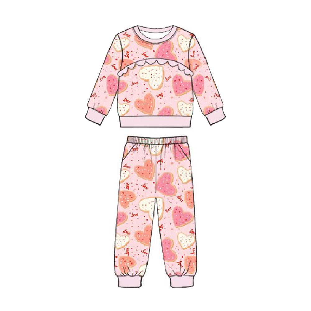 ( Moq 5 ) Preorder Baby Girls Long Sleeves Hearts Shirt Pockets Pants Valentine Pink Set