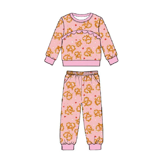 ( Moq 5 ) Preorder Baby Girls Long Sleeves Hearts Ruffle Shirt Pockets Pants Valentine Set