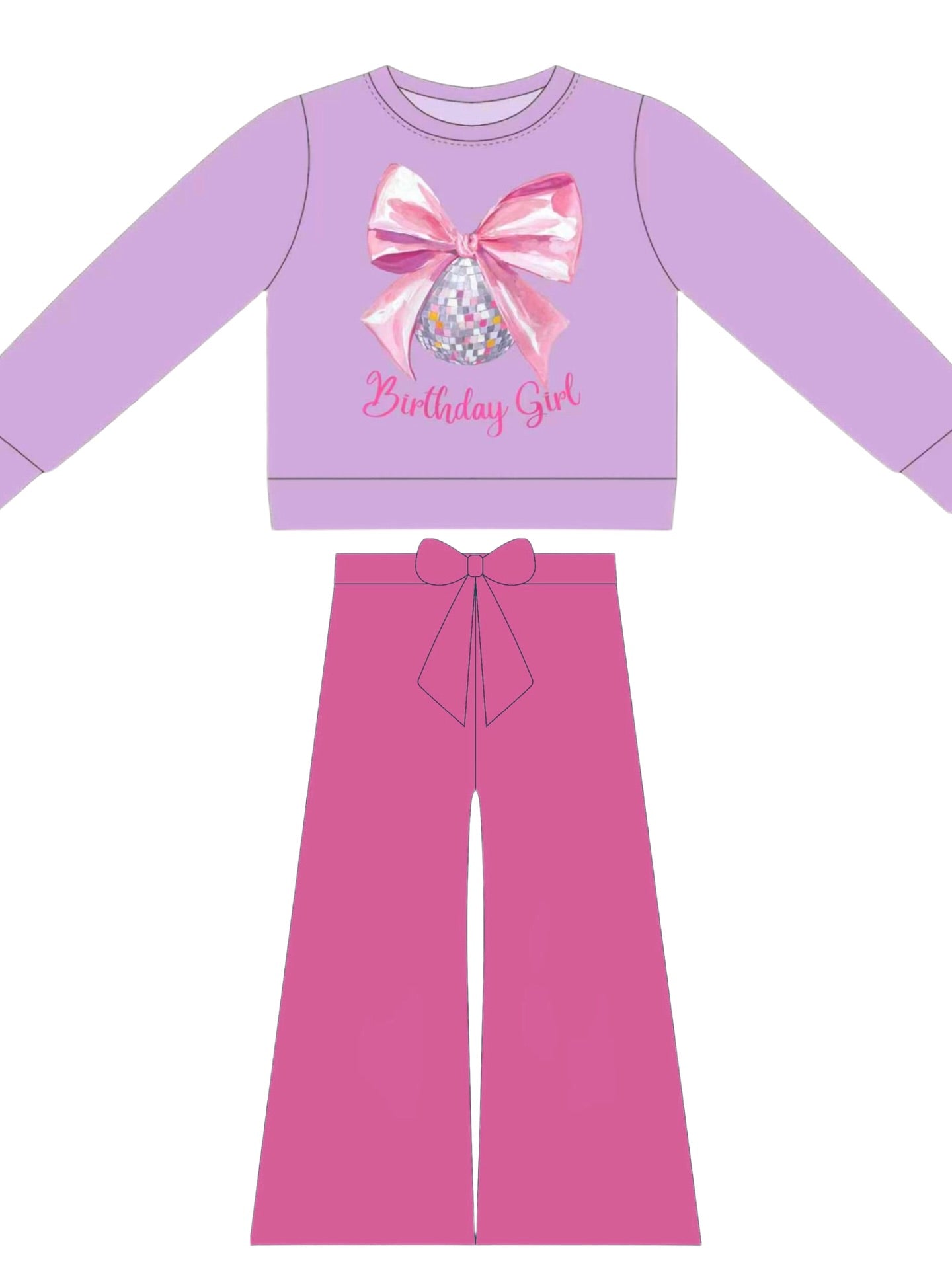 ( Moq 5 ) Preorder Baby Kids Toddler Long Sleeves Birthday Girls Bow Shirt Pants Clothes Set
