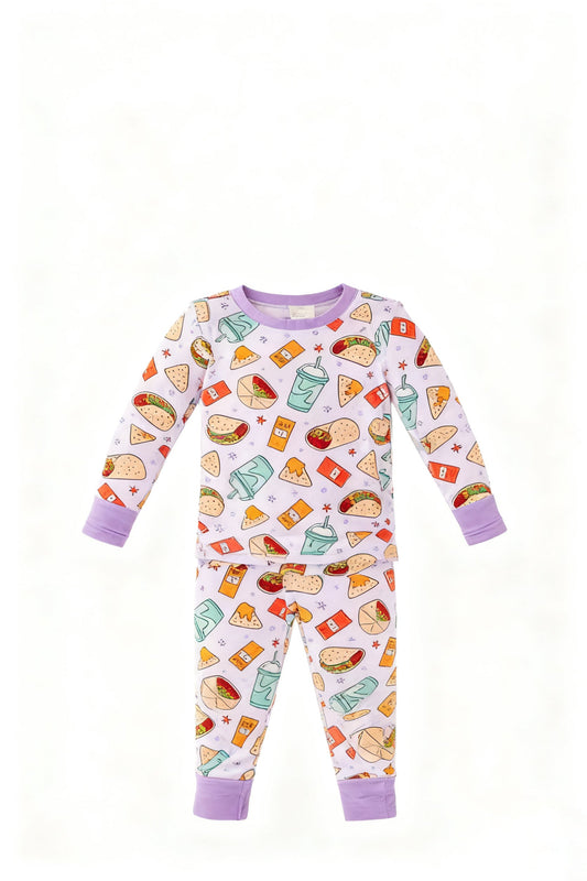 ( Moq 5 ) Preorder Baby Girls Long Sleeves Food Print Shirt Pants Pajamas Set