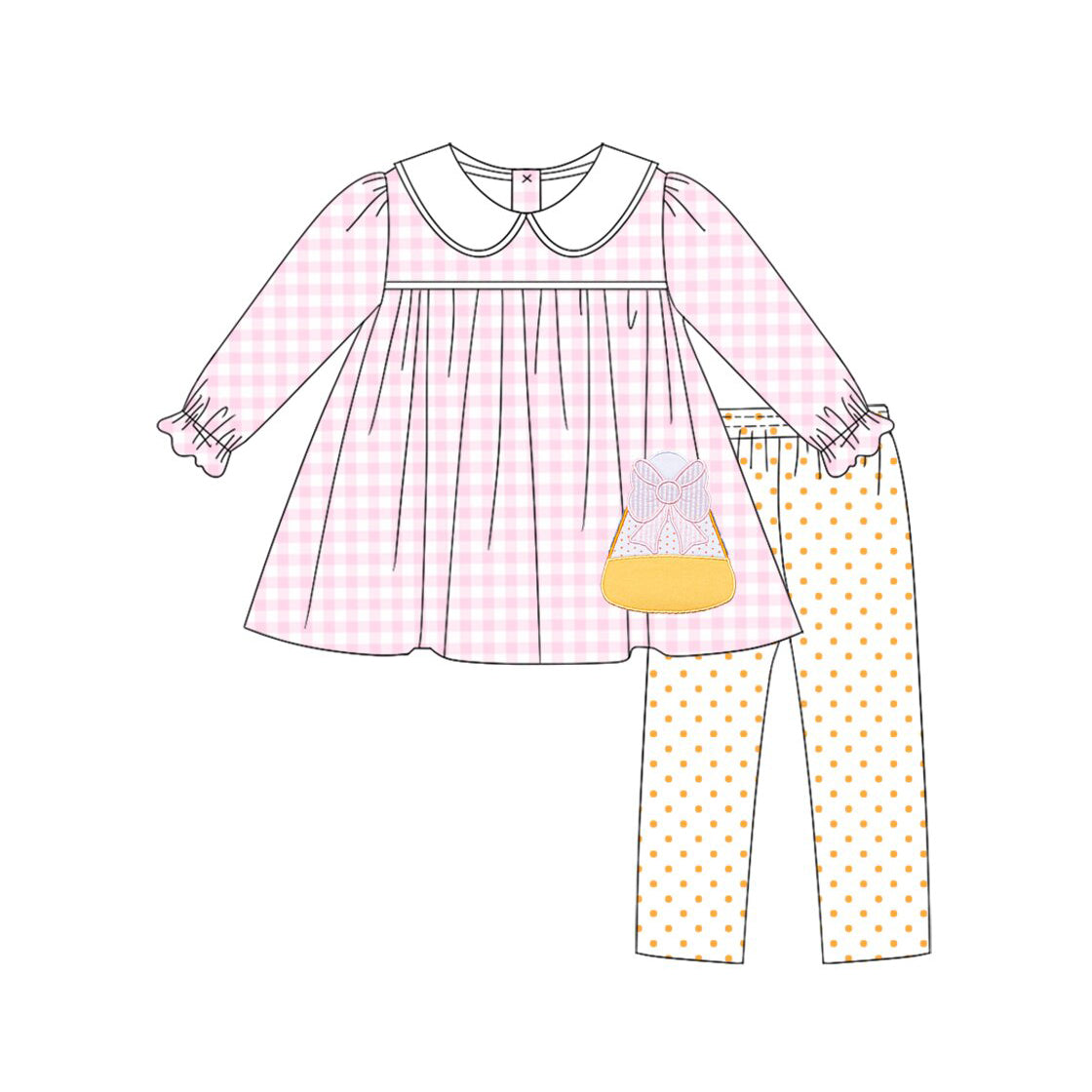 ( Moq 5 ) Preorder Baby Girls Kids Long Sleeves Pink Plaid Bows Candy Tunic Pants Set Halloween Clothes