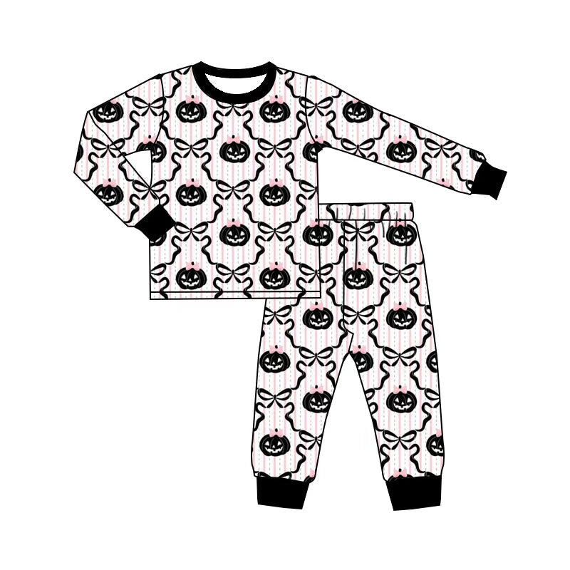 ( Moq 5 ) Preorder Baby Girls Pumpkins Bows Shirt Pants Set Halloween Pajamas Black Clothes