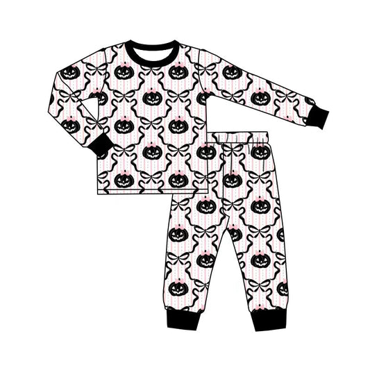 ( Moq 5 ) Preorder Baby Girls Pumpkins Bows Shirt Pants Set Halloween Pajamas Black Clothes