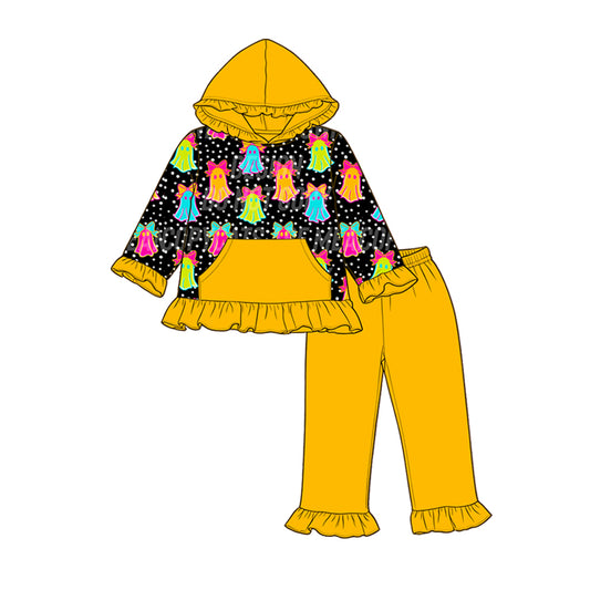 ( Moq 5 ) Preorder Baby Girls Kids Ghosts Bows Halloween Hoodie Ruffle Tops Pants Set Clothes