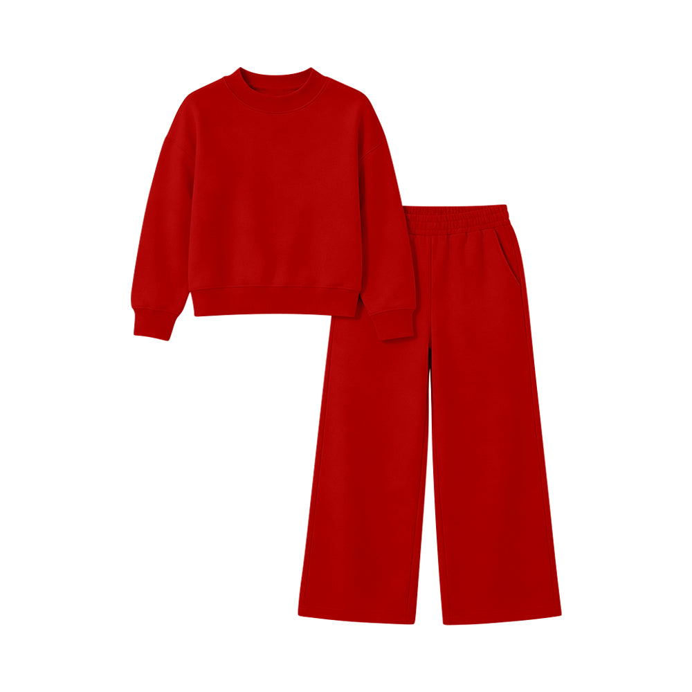 ( Moq 5 ) Preorder Baby Girl Kids Long Sleeves Red Shirt Pockets Pants Cotton Set Clothes