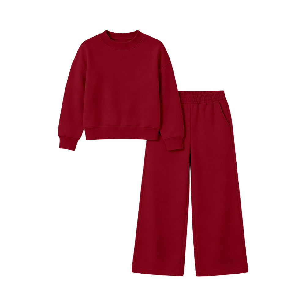 ( Moq 5 ) Preorder Baby Girl Kids Long Sleeves Dark Red Shirt Pockets Pants Cotton Set Clothes