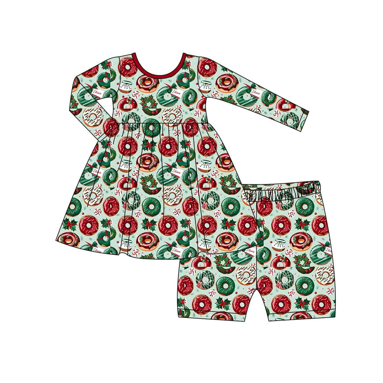 Pre-order Baby Girl Long Sleeves Donuts Christmas Shorts Clothes Set
