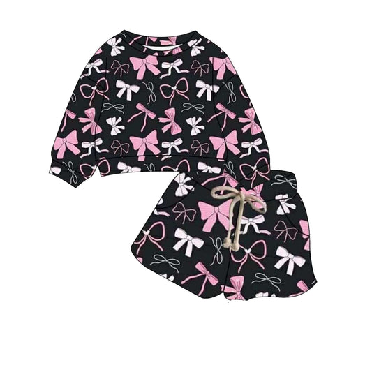 ( Moq 5 ) Preorder Girls Kids Long Sleeves Bows Tops Shorts Clothes Set