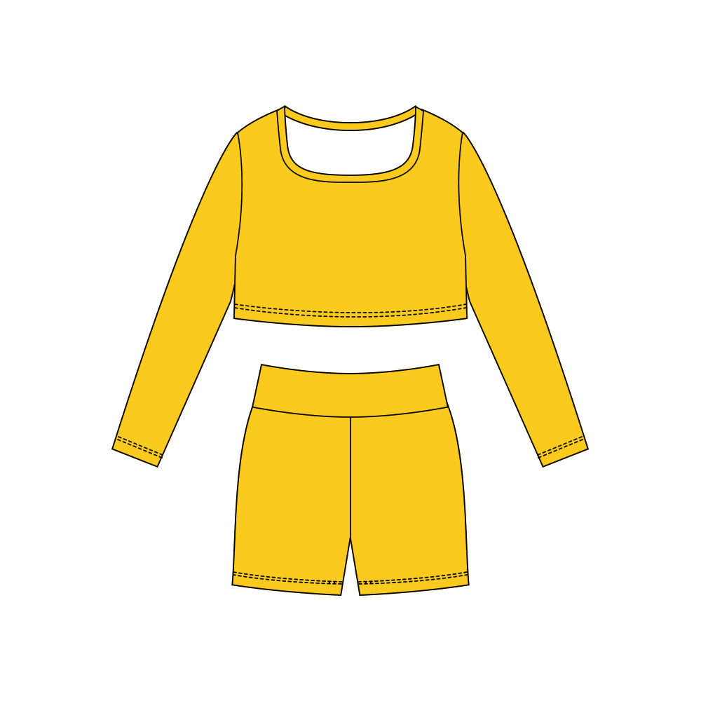 ( Moq 5 ) Preorder Baby Girls Yellow Long Sleeves Shirt Shorts Yoga Active Clothes Set