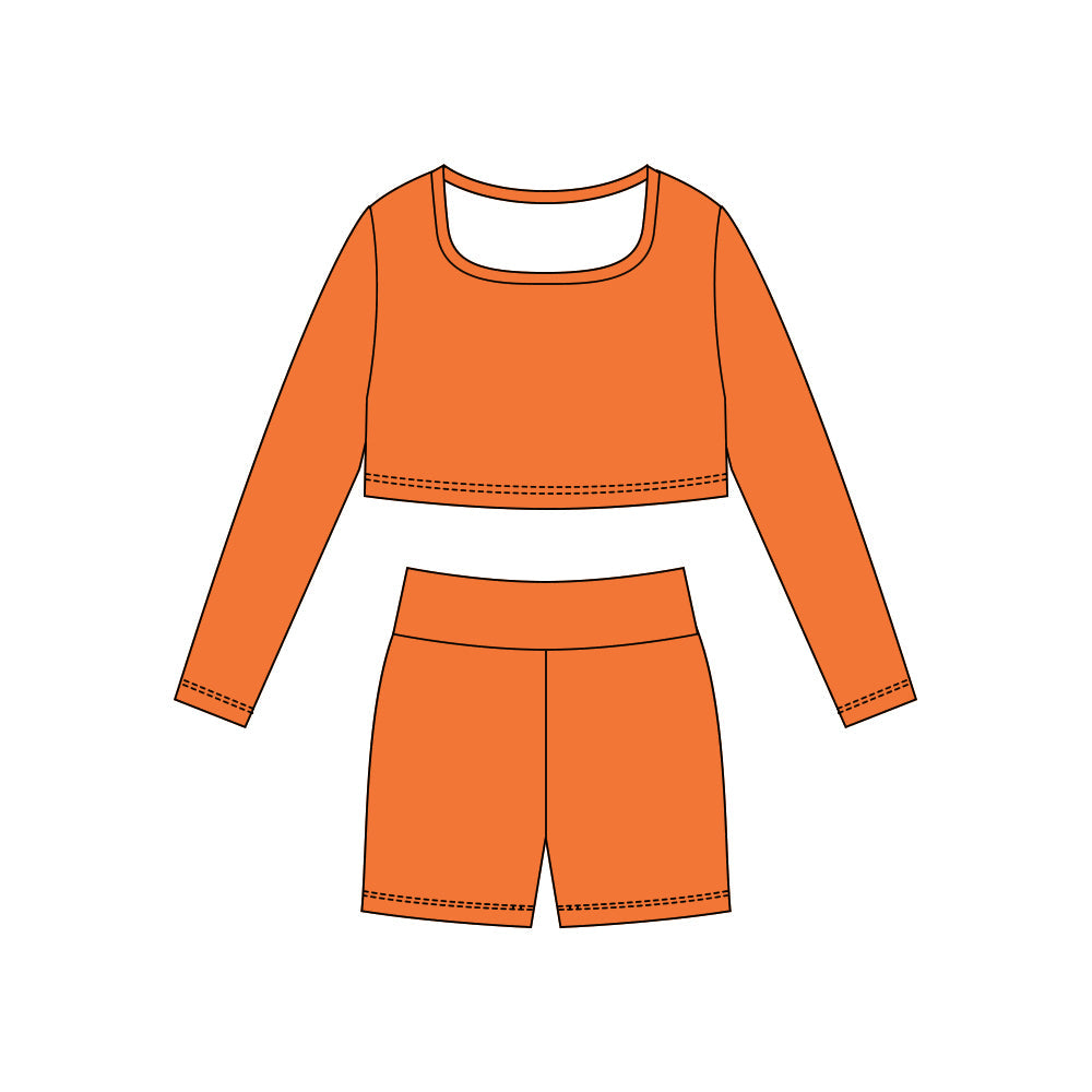 ( Moq 5 ) Preorder Baby Girls Orange Long Sleeves Shirt Shorts Yoga Active Clothes Set