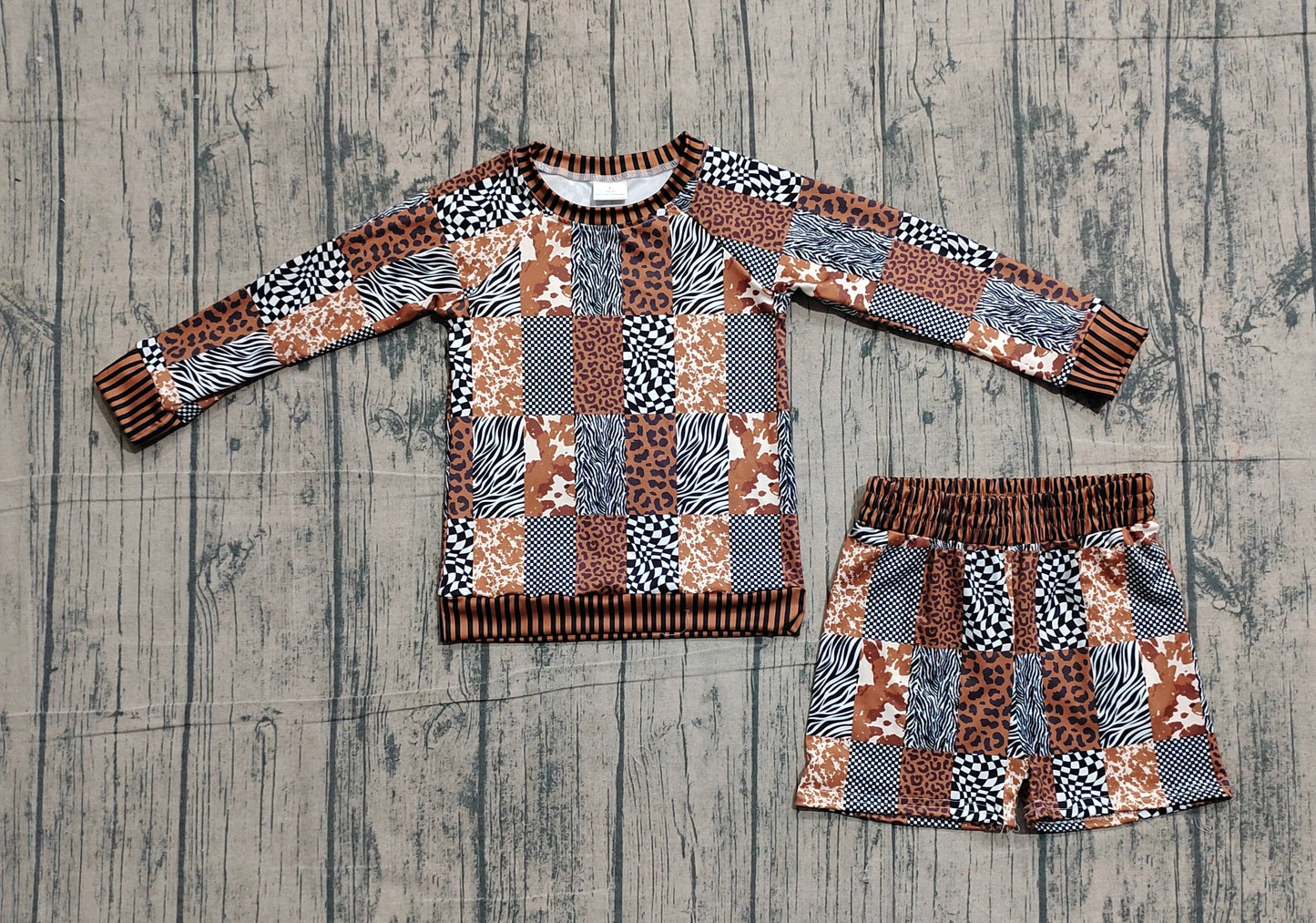 Baby Girls Leopard Cow Print Plaid Shirt Shorts Western Clothes Set RTS
