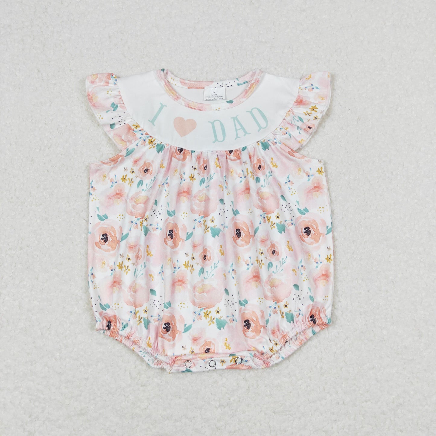 Baby Girl Short Sleeves I Love Dad Flower Bubble One Piece Romper