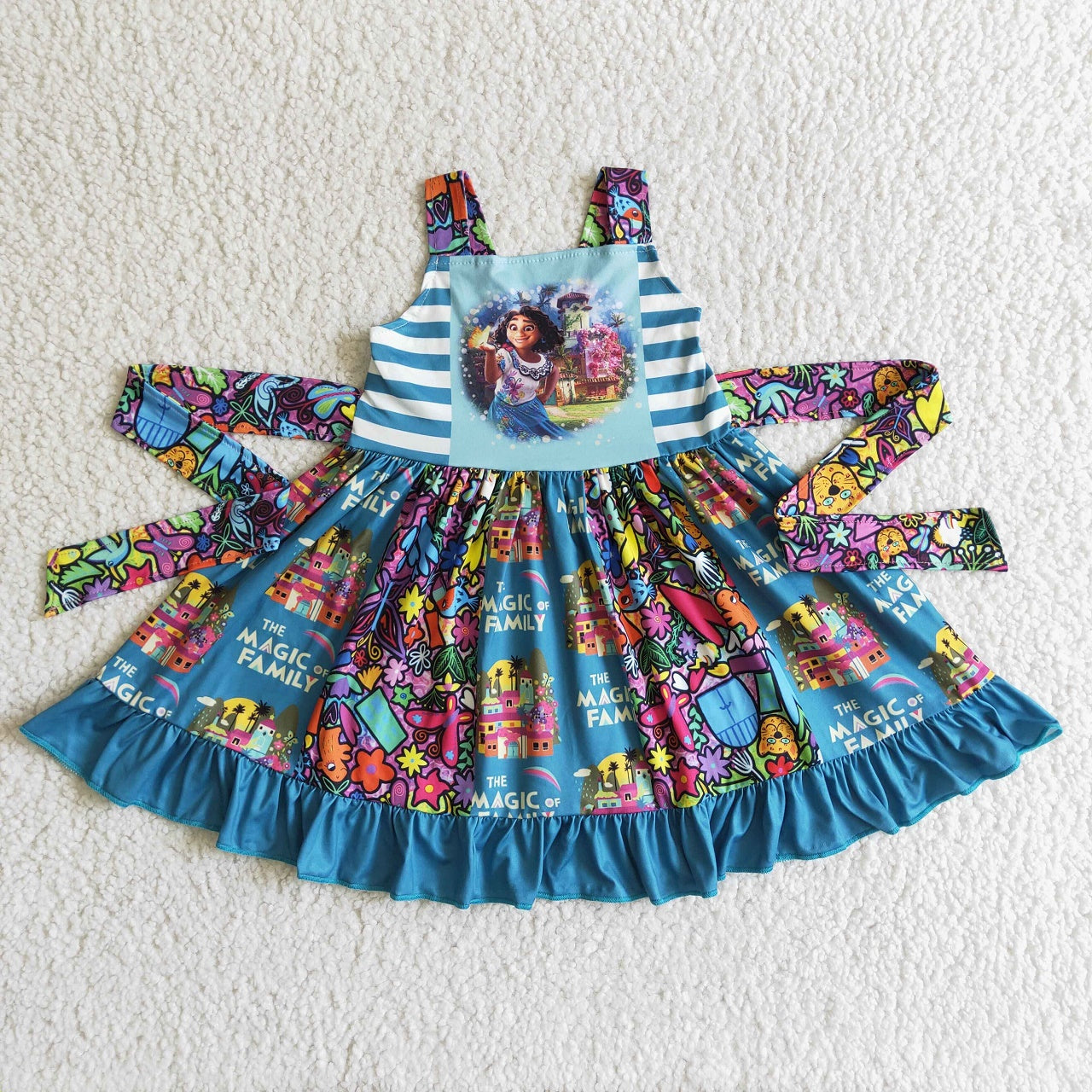 Promotion Baby Girl Green Cartoon Straps Twirl Dress