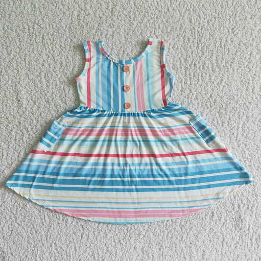 Promotion Baby Girl Sleeveless Stripes Pocket Summer Dress