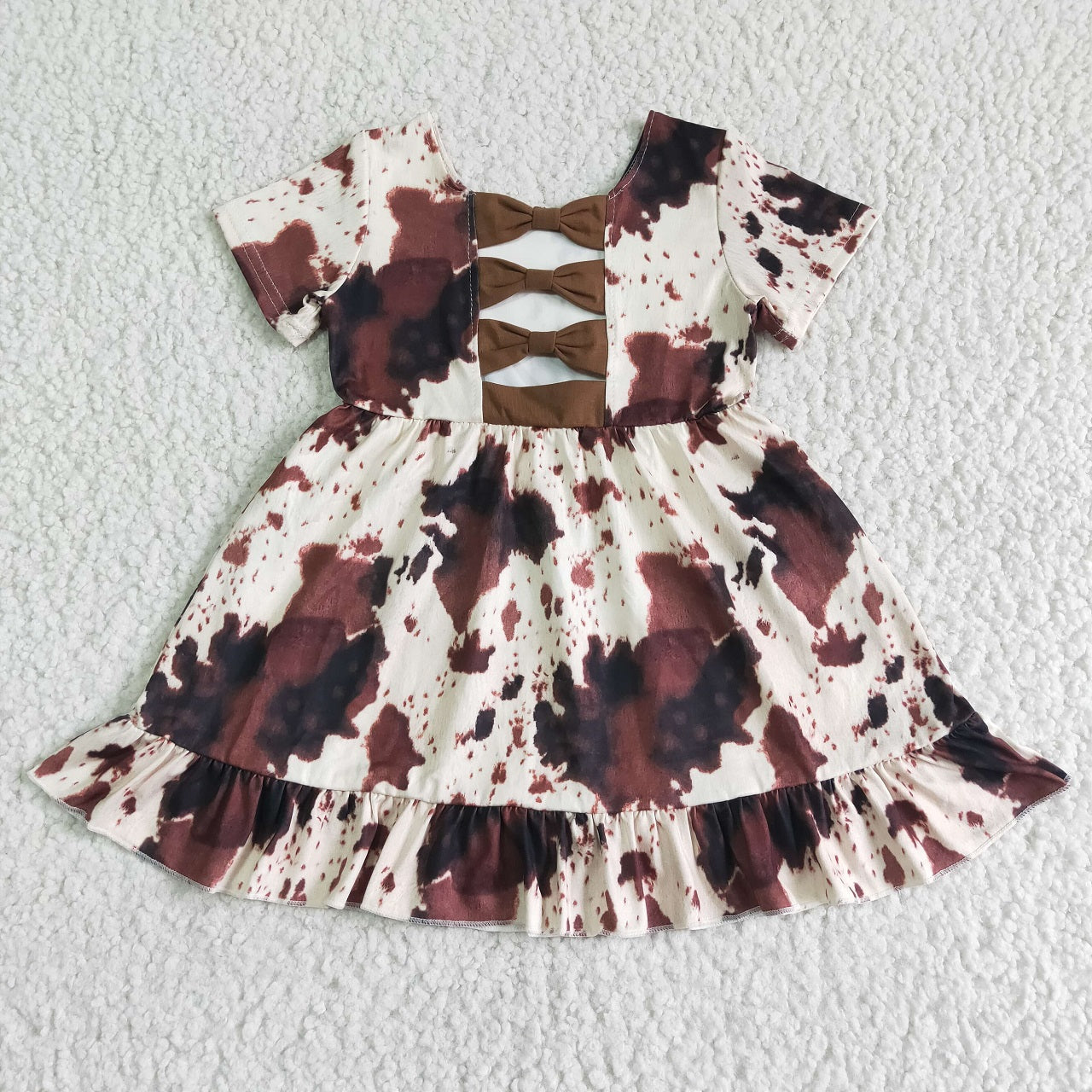 Promotion Baby Girl Short Sleeves Summer Western Cow Twirl Dress