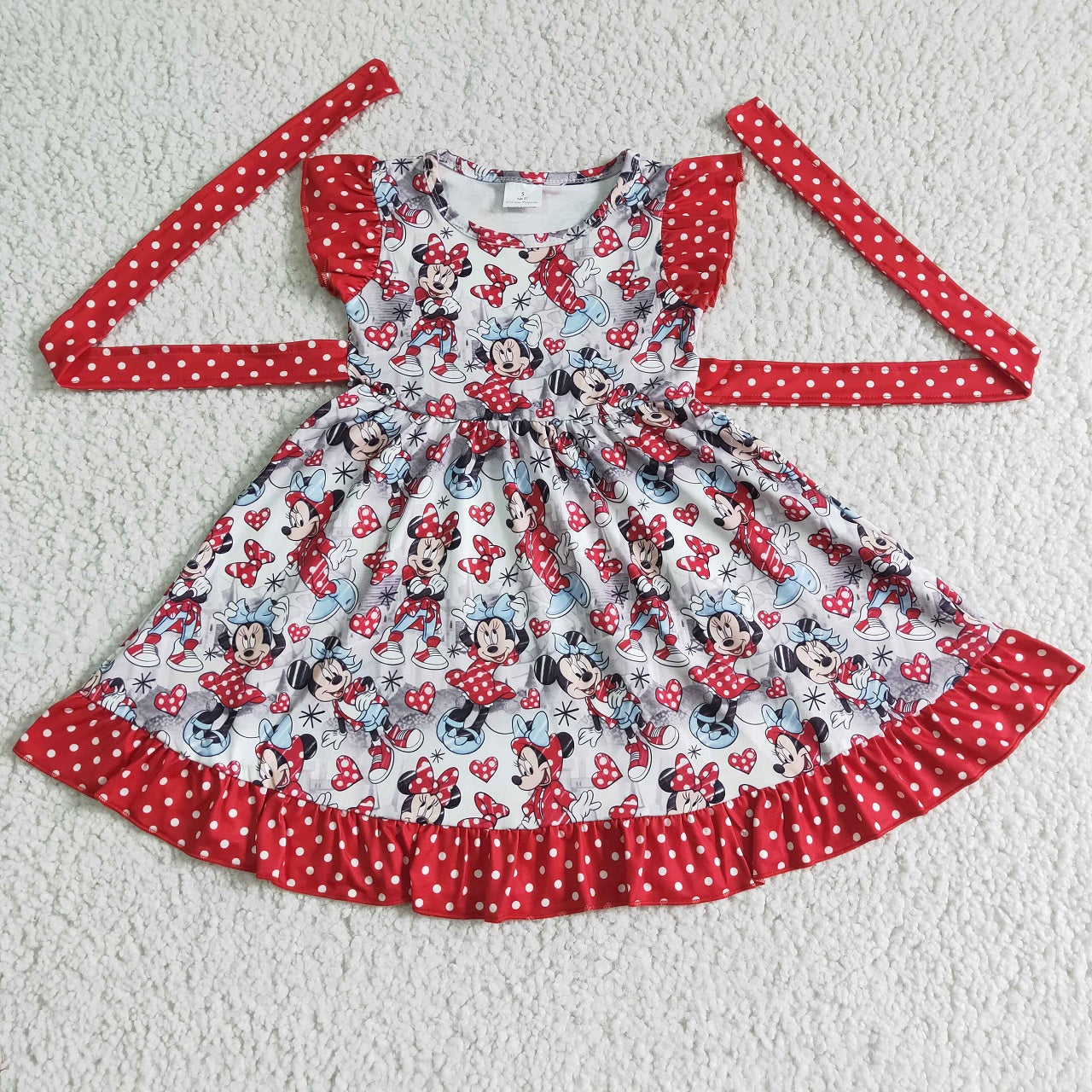 Promotion Baby Girl Short Sleeves Hearts Cartoon Twirl Dress RTS