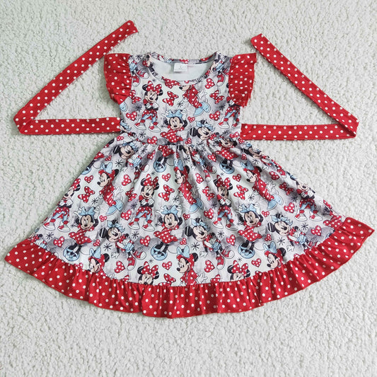 Promotion Baby Girl Short Sleeves Hearts Cartoon Twirl Dress RTS