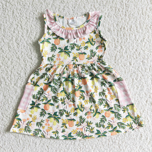 Promotion  Baby Girl Sleeveless Peach Floral Pockets Dress RTS