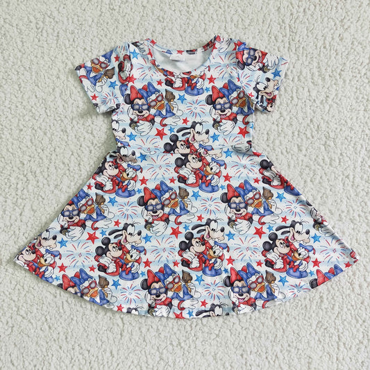 Promotion Baby Girl Summer July 4th Cartoon Twirl Dress
