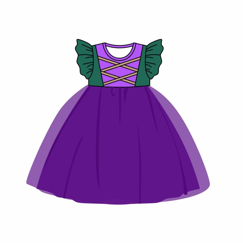 Promotion Baby Girl Short Sleeves Halloween Purple Tulle Dress