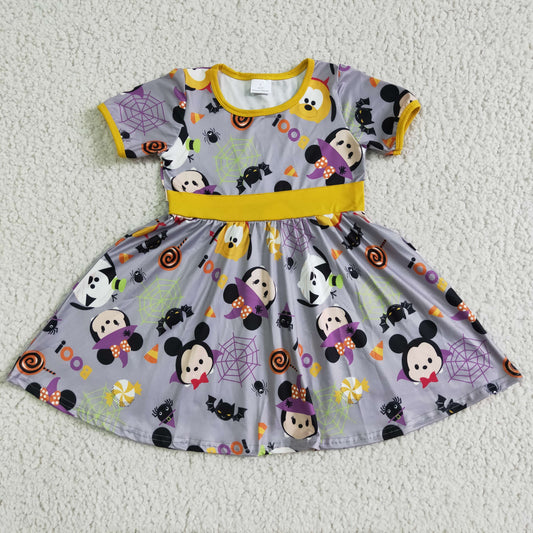 Promotion Baby Girl Halloween Short Sleeves Cartoon Dress RTS