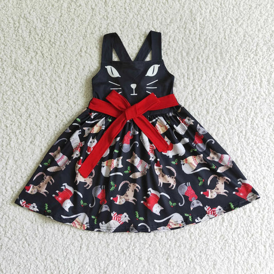 Promotion Baby Girl Christmas Cat Twirl Dress RTS