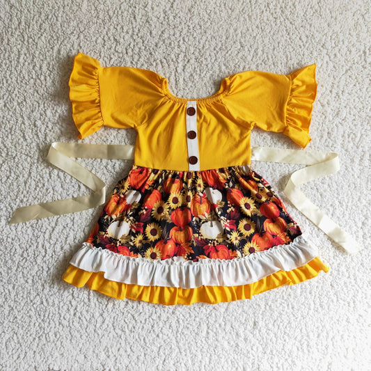 Promotion Baby Girl Pumpkin Sunflower Fall Twirl Dress RTS