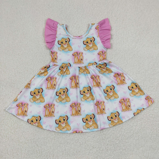 Promotion Baby Girl Short Sleeves Lion Summer Twirl Dress
