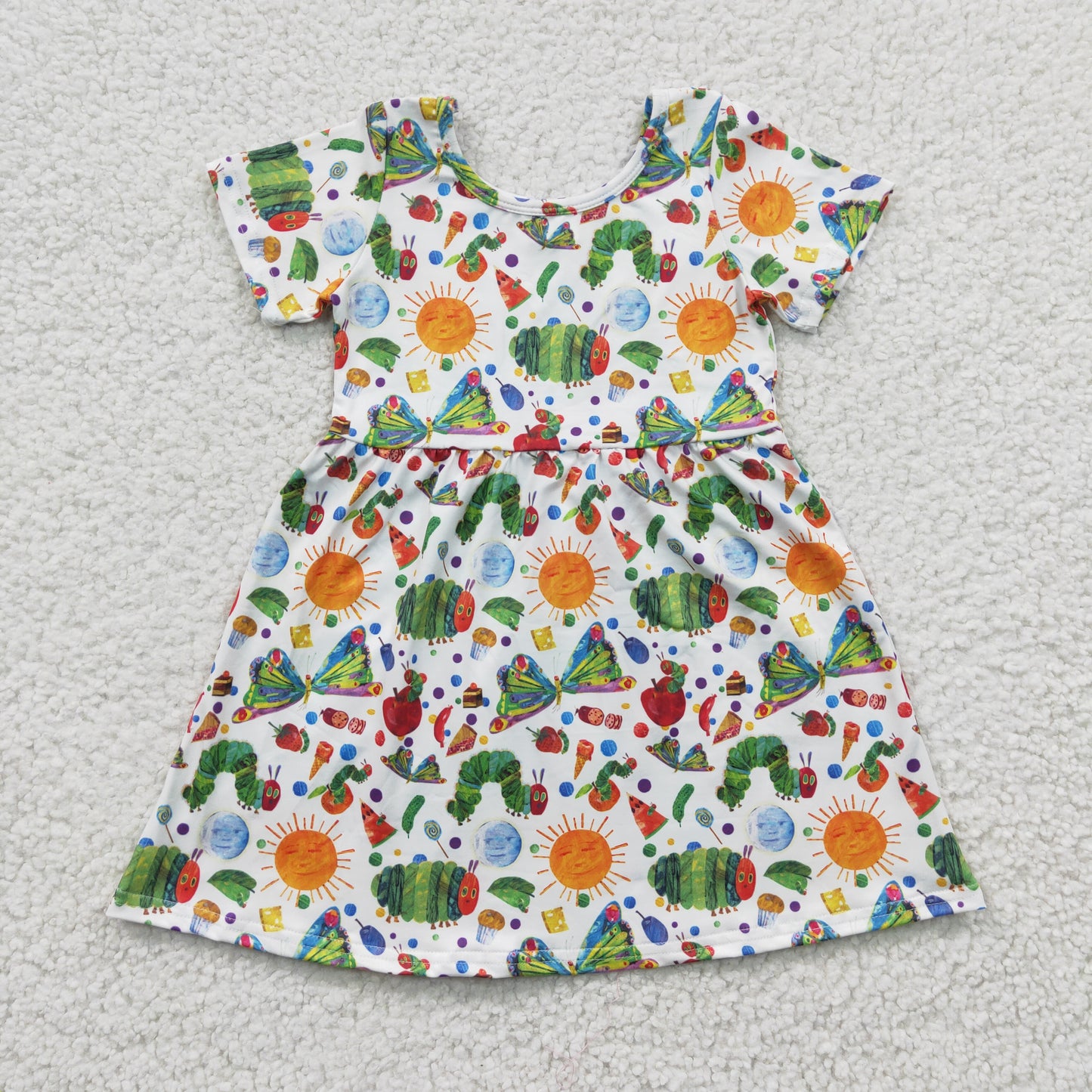 Promotion Baby Girl Short Sleeves Caterpillars Short Sleeves Dress RTS