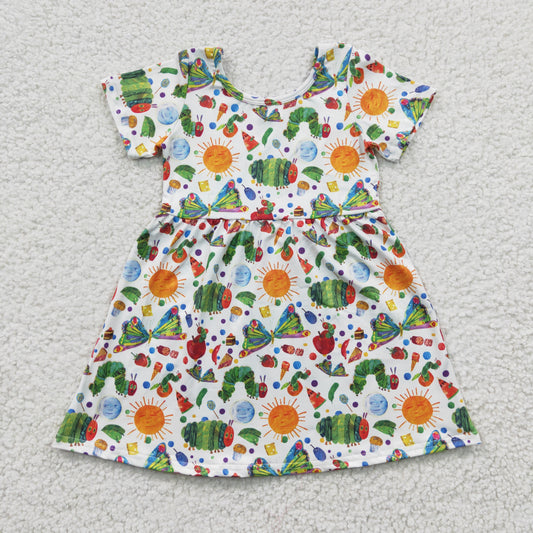Promotion Baby Girl Short Sleeves Caterpillars Short Sleeves Dress RTS