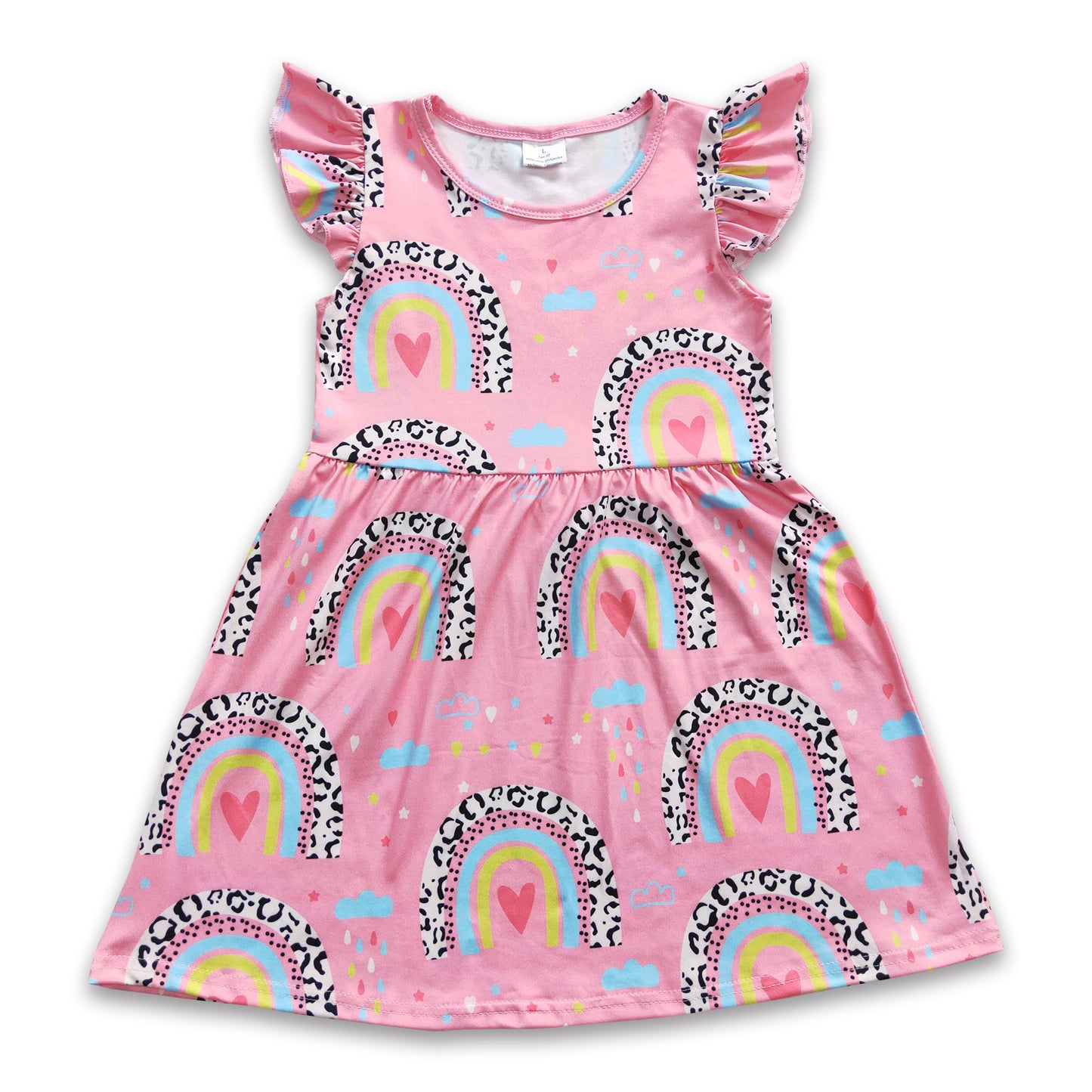Promotion Baby Girl Summer Short Sleeves Rainbow Hearts Dress RTS