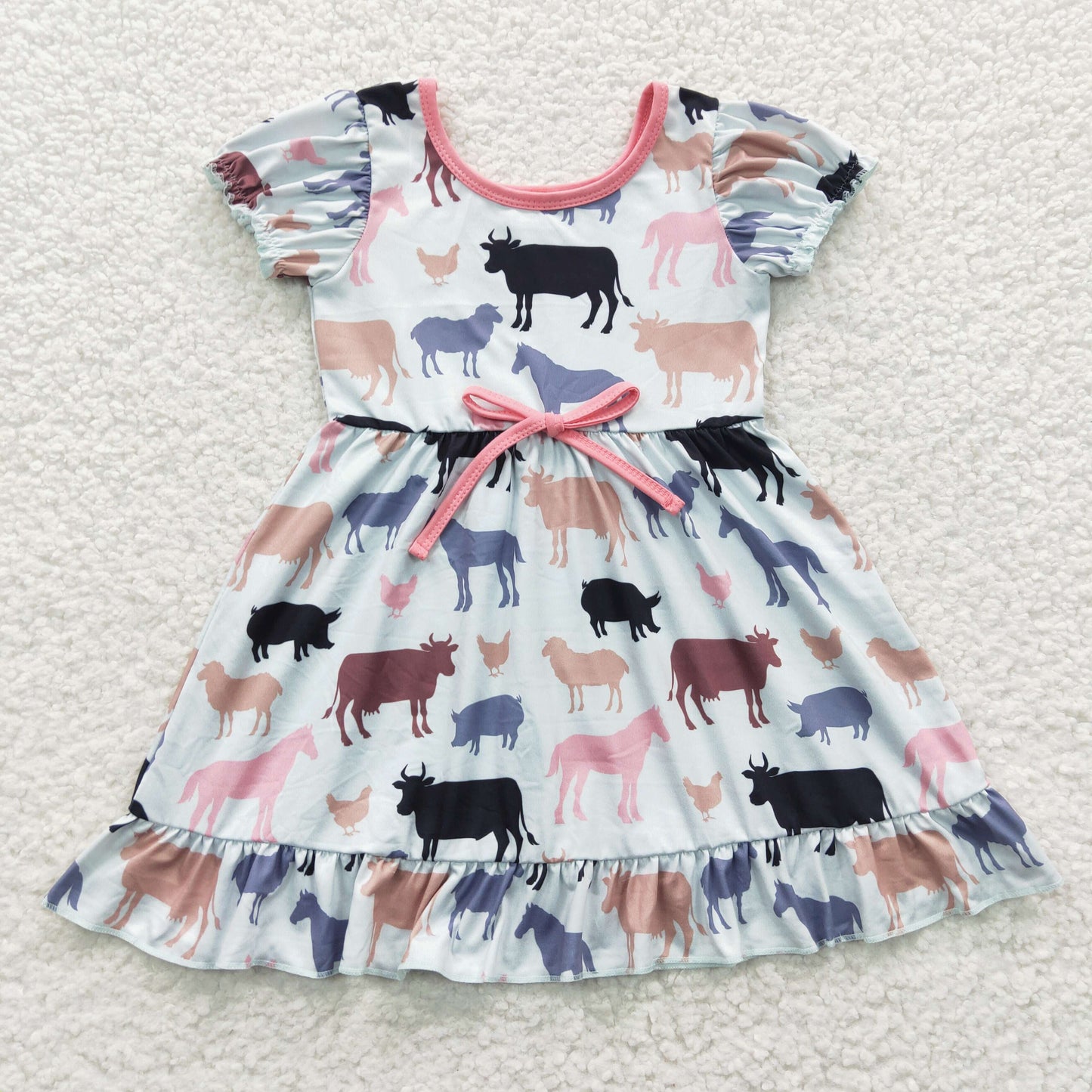 Promotion Baby Girl Farm Animals Short Sleeves Summer Dress RTS