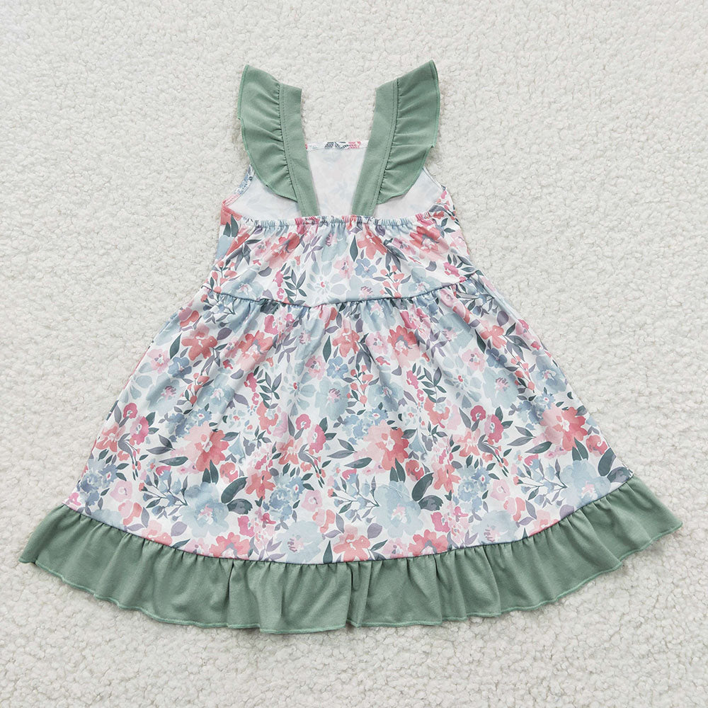 Baby Girl Green Floral Checked Sibling Dress Outfit Clothes Set RTS