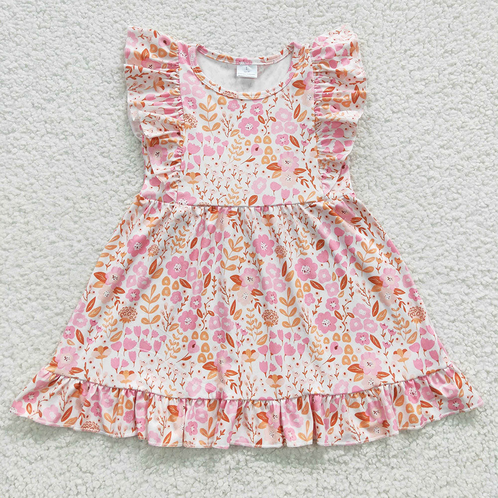 Baby Girl Short Sleeves Flower Plaid Sibling Knee Length Ruffle Dress RTS