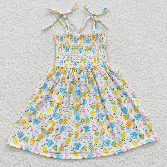 Promotion Baby Girl Summer Fruit Halter Sleeveless Elastic Smocked Dress RTS