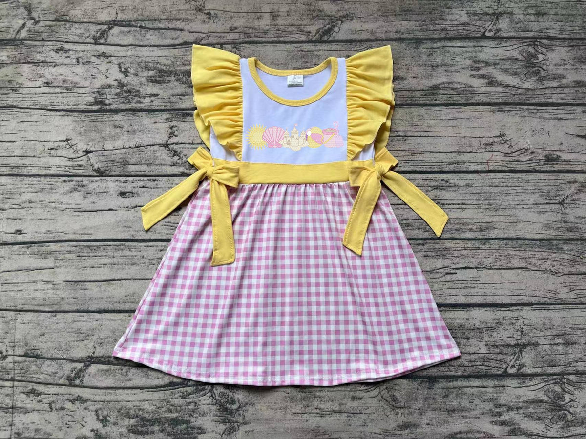 Pre-order Baby Girl Short Sleeves Beach Castle Embroidery Dress