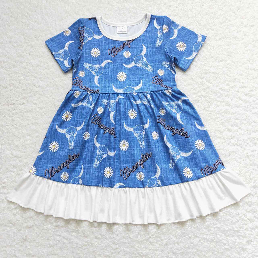 Baby Girl Short Sleeves Cow Flower Western Sibling Dress Clothes Set