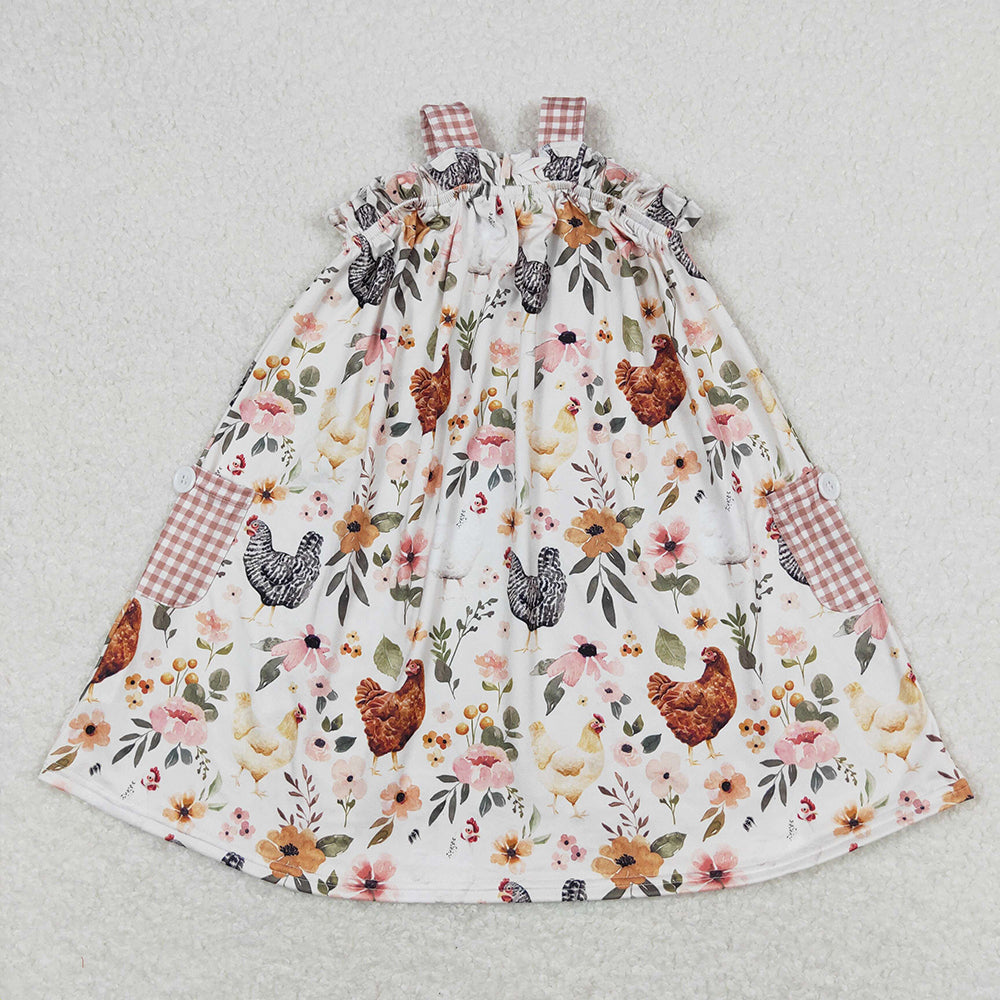 Baby Girl Straps Farm Chicken Flower Sibling Romper Dress RTS