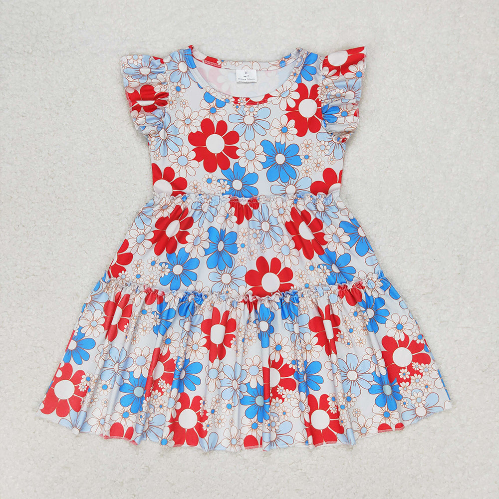 Baby Girl Short Sleeves Stars 4th Of July Sibling Knee Length Dress RTS