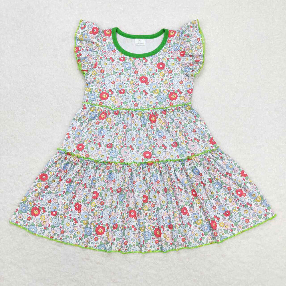 Baby Girl Short Sleeves Flower Sibling Summer Knee Length Dress RTS