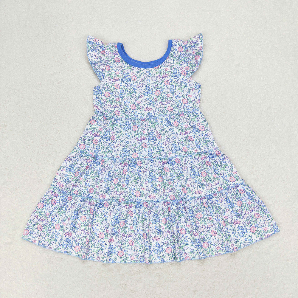 Baby Girl Short Sleeves Flower Sibling Summer Knee Length Dress RTS