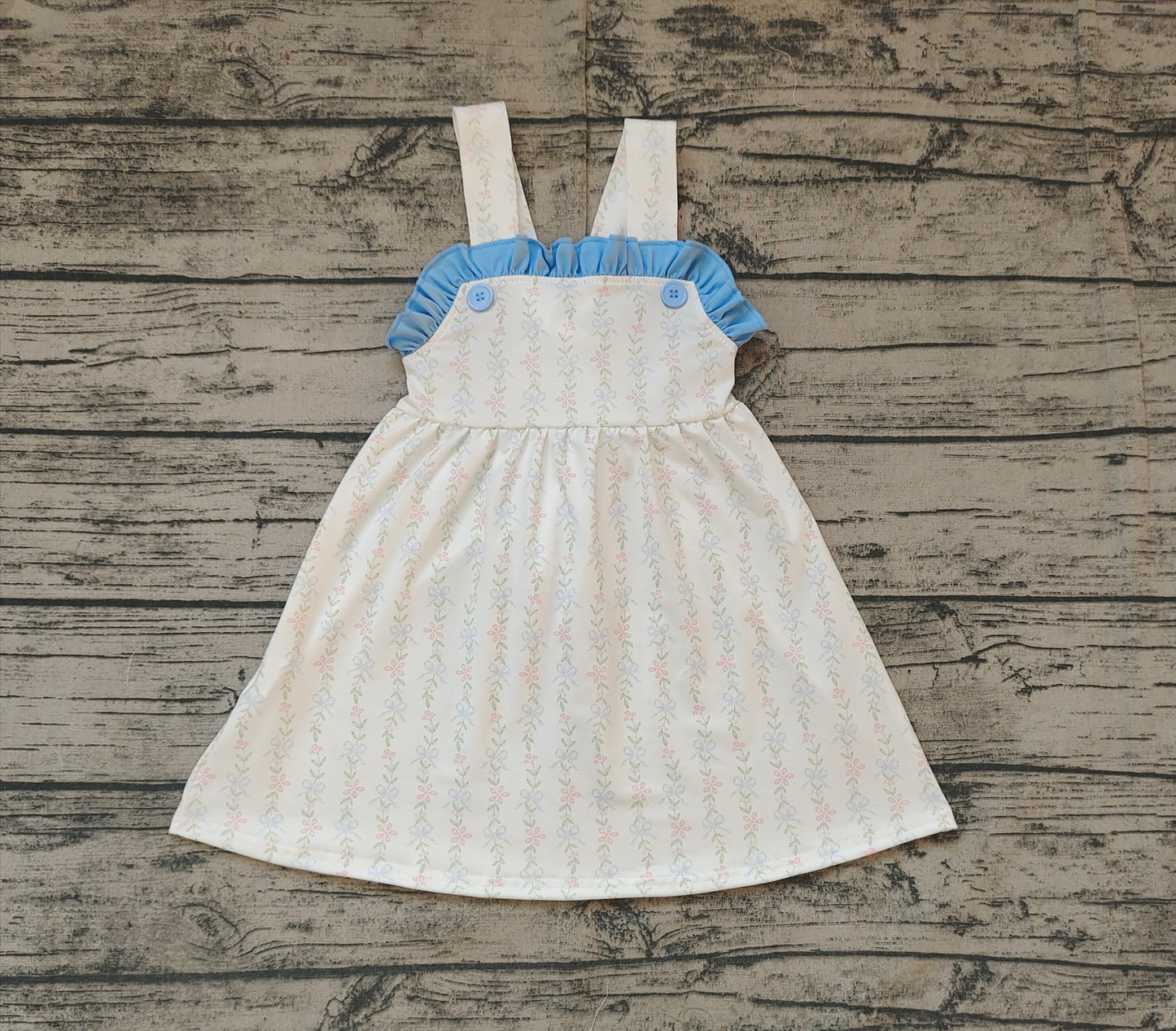 Baby Girl Sleeveless Floral Blue Ruffle Easter Summer Dress RTS