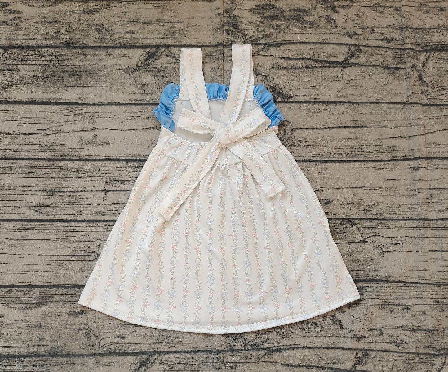 Baby Girl Sleeveless Floral Blue Ruffle Easter Summer Dress RTS