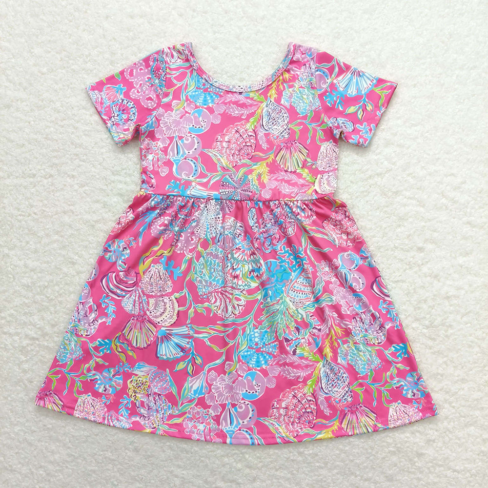 Baby Girl Short Sleeves Sea Flower Sibling Dress Clothes RTS